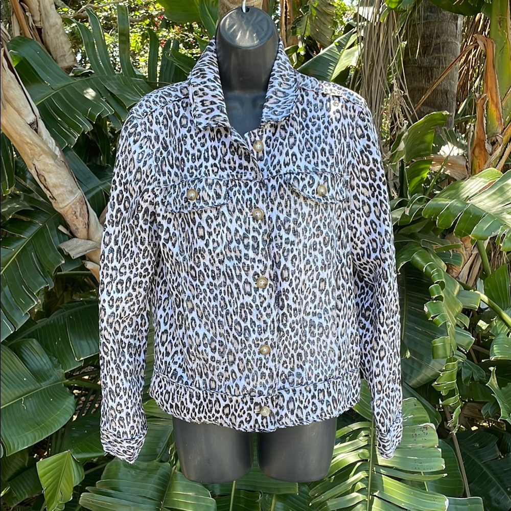 Peck and Peck leopard print linen crop jacket